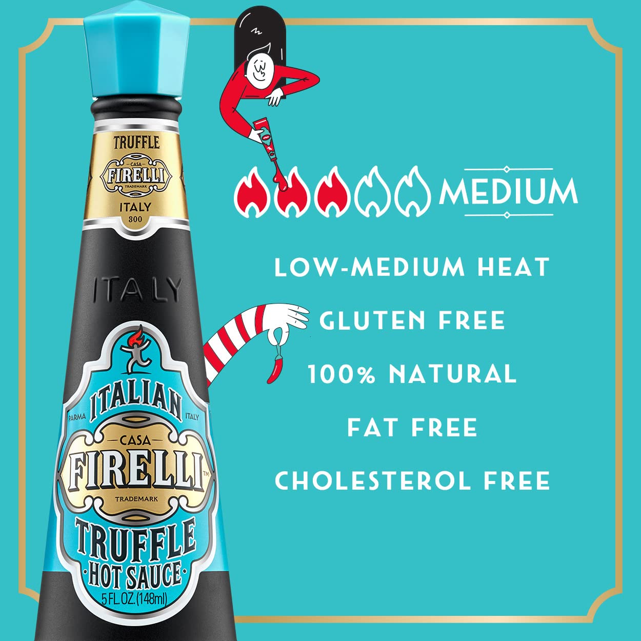 FIRELLI Truffle Hot Sauce - 5oz Bottle (Pack of 6) | Premium Italian Hot Sauce with Calabrian Chili Peppers | Gluten Free, Keto Friendly | Perfect for Truffle Fries, Sandwiches, Pizza & Pasta | Made in Italy | Great for Gifting & Home Cooking