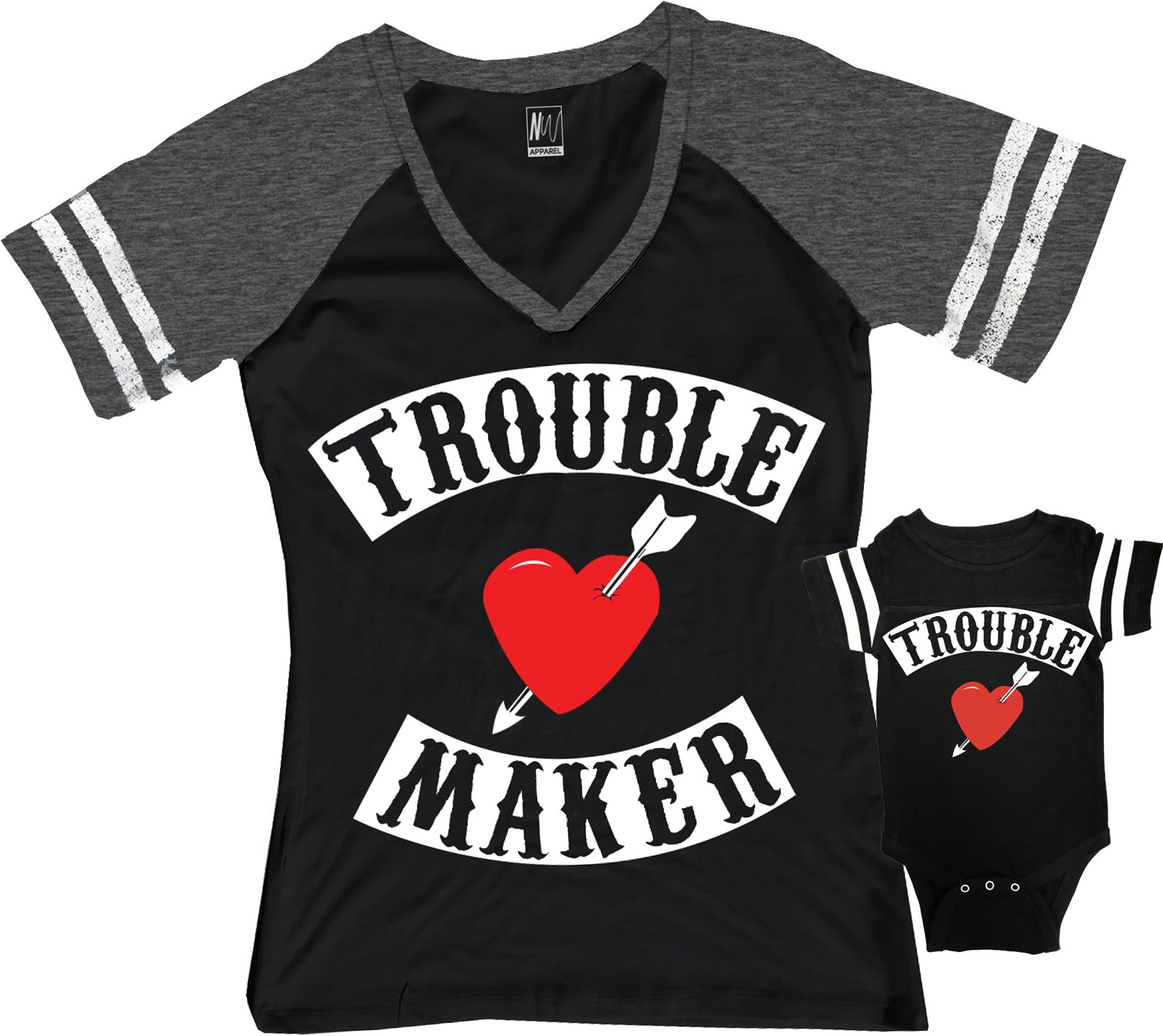 Funny Trouble Maker Mom T-Shirt & Matching Kids Boy Outfit Set - Black - Perfect for Family Photos, Matching Outfits & Mother-Son Bonding Moments