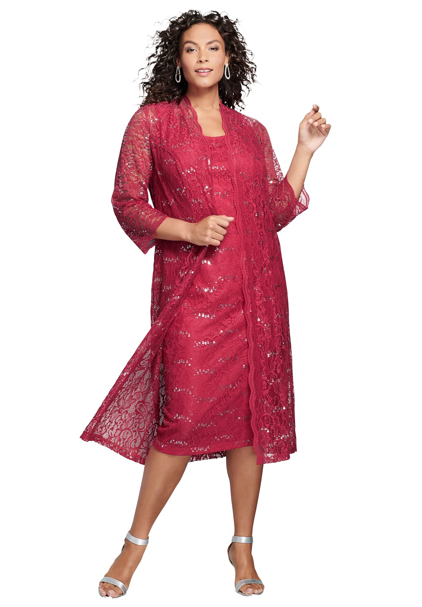Romantic Women's Plus Size Sequin Lace Jacket Dress - Elegant Evening Wear for Parties, Weddings & Special Occasions