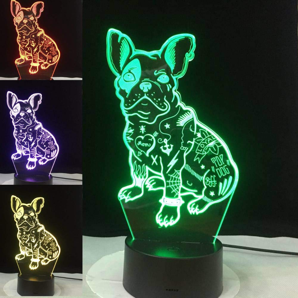 3D French Bulldog Night Light LED Touch Switch - 7 Color Changing Optical Illusion Table Lamp for Kids Room, Nursery, Bedroom, Desk Decor - Perfect Gift for Christmas, Birthday, Children (Home Decor, Toy Gift)
