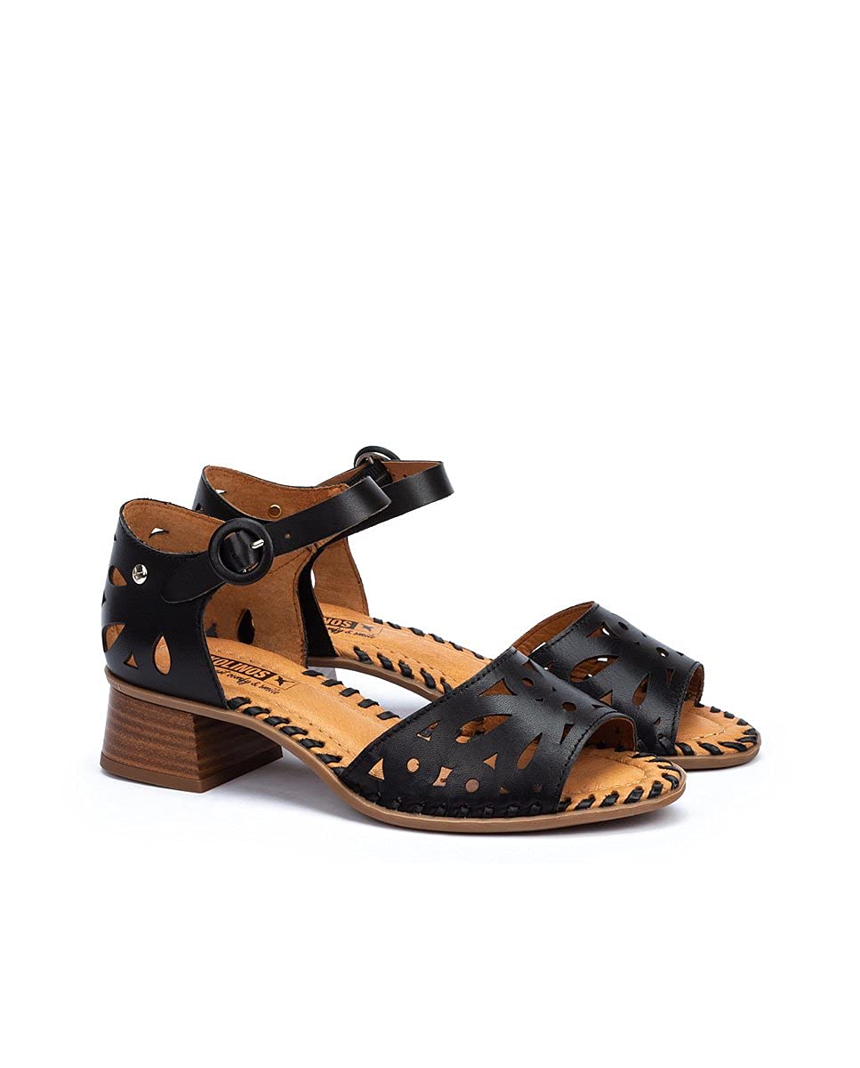 PIKOLINOS Women's Leather Heeled Sandals - Comfortable Black Dress Sandals for Summer, Weddings & Evening Events
