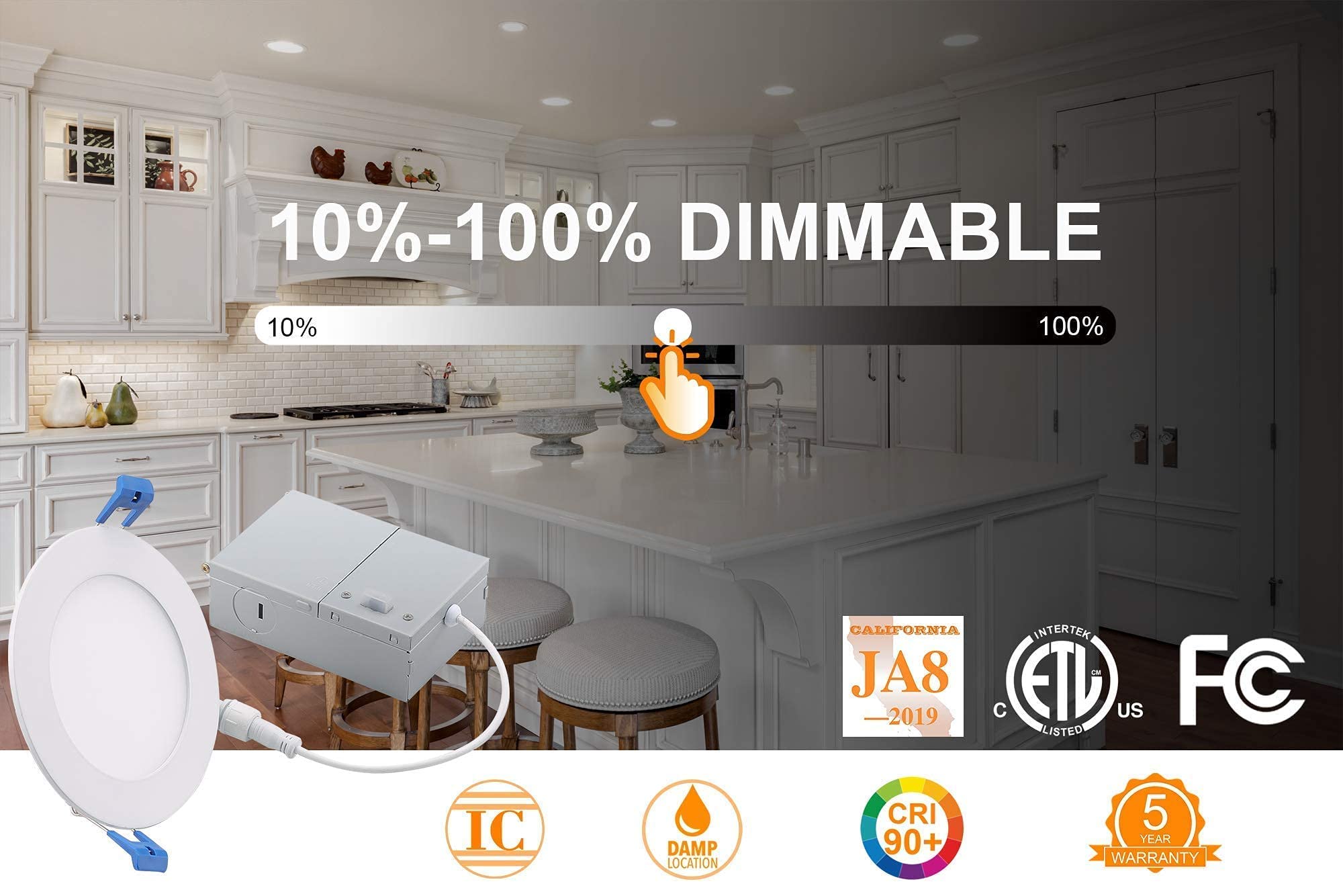 Cloudy Bay 4 Inch & 3 Inch LED Recessed Lighting Kit - 6 Pack Dimmable Downlights with 3 Color Temperature Options (2700K-5000K) for Bedroom, Kitchen & Living Room Ceiling Installation