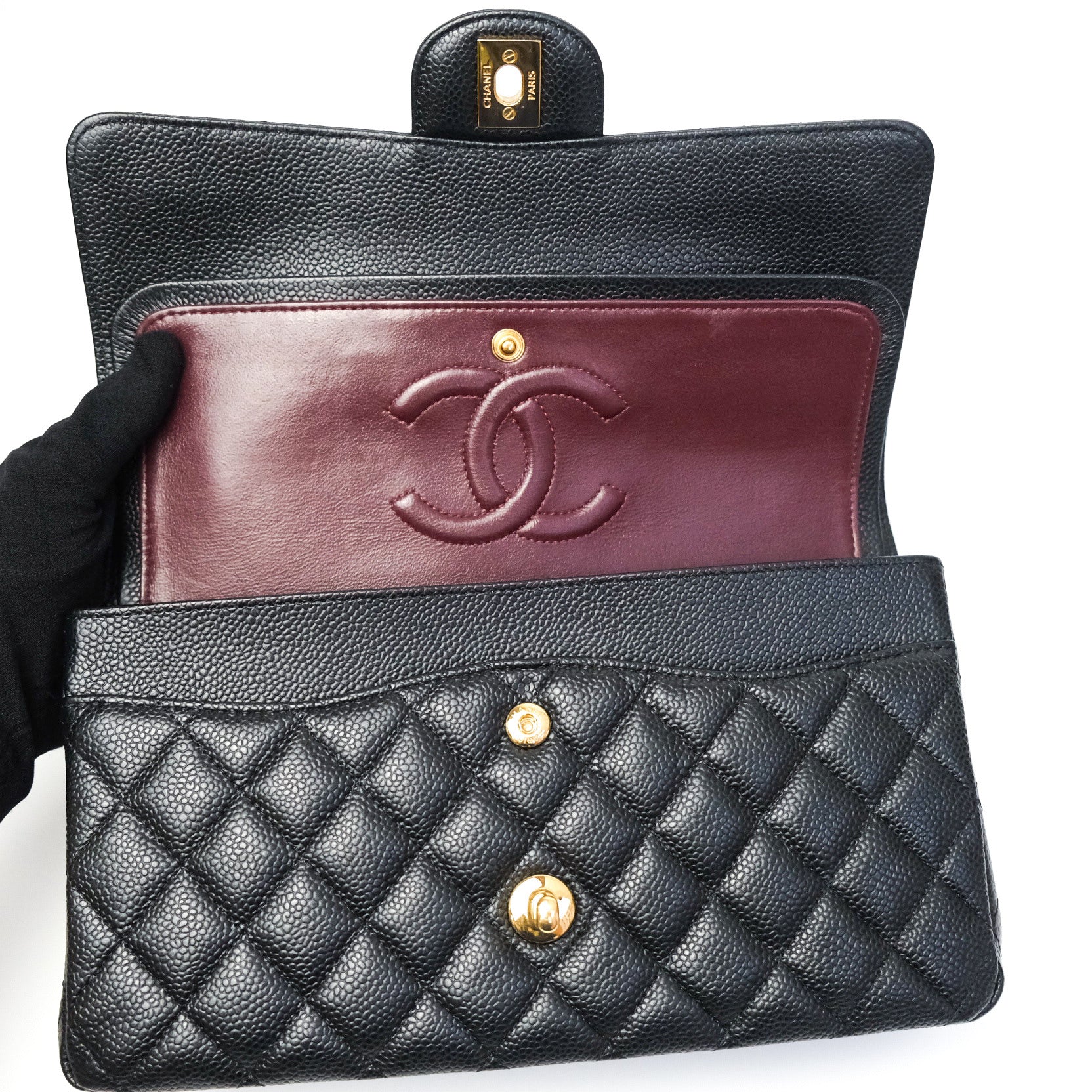 Chanel Classic Medium Double Flap Bag Black Caviar Leather with Gold Hardware - Luxury Handbag for Women, Perfect for Work, Evening Events & Special Occasions