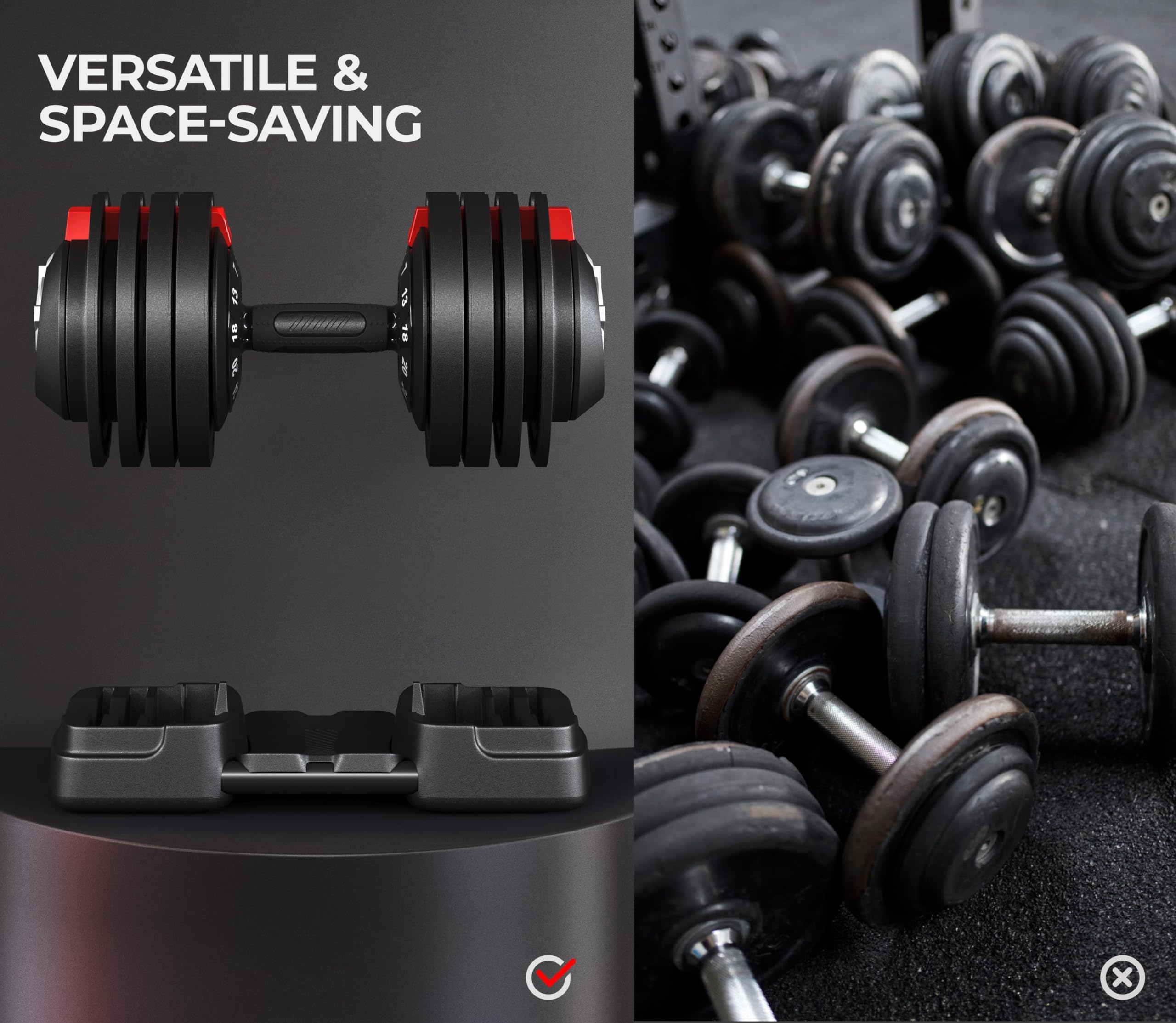 Yaheetech Adjustable Dumbbell Set 28/40/52.5/90LBS - Quick Change Weight Dumbbells with Anti-Slip Handles & Storage Tray - Home Gym Strength Training Equipment for Men & Women - Perfect for Full-Body Workouts, Muscle Building and Home Fitness Routines