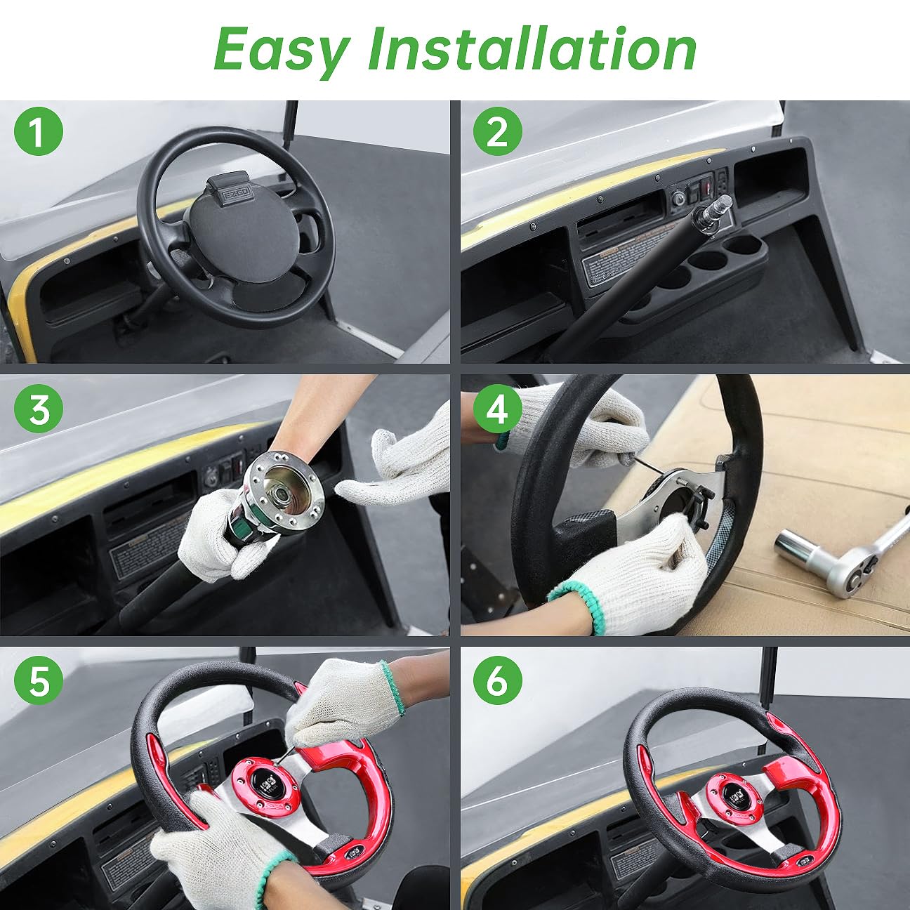 Universal 10L0L Golf Cart Steering Wheel - Fits Yamaha EZGO RXV & TXT, Club Car DS, Precedent Tempo Models - Durable Replacement for Enhanced Driving Comfort (Perfect for Golf Courses, Resorts & Neighborhood Transport)