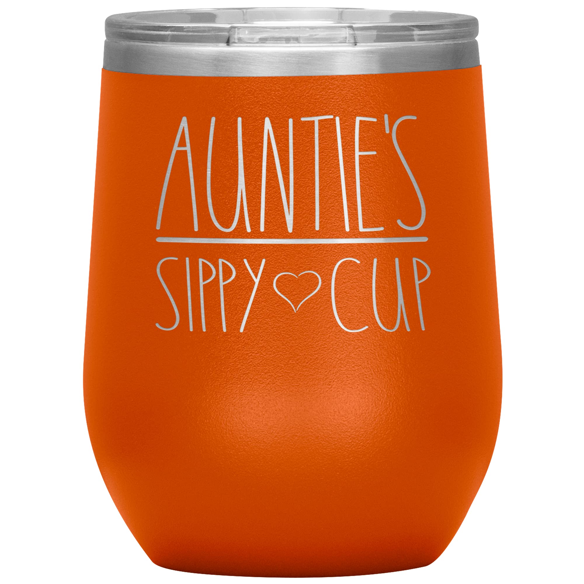 **Auntie's Sippy Cup Wine Tumbler (12 Colors, 12Oz) - Insulated Stainless Steel Tumbler with Lid - Perfect for Auntie, Birthday Gifts, Wine Lovers - Great for Parties, Travel, and Everyday Use (Orange)**