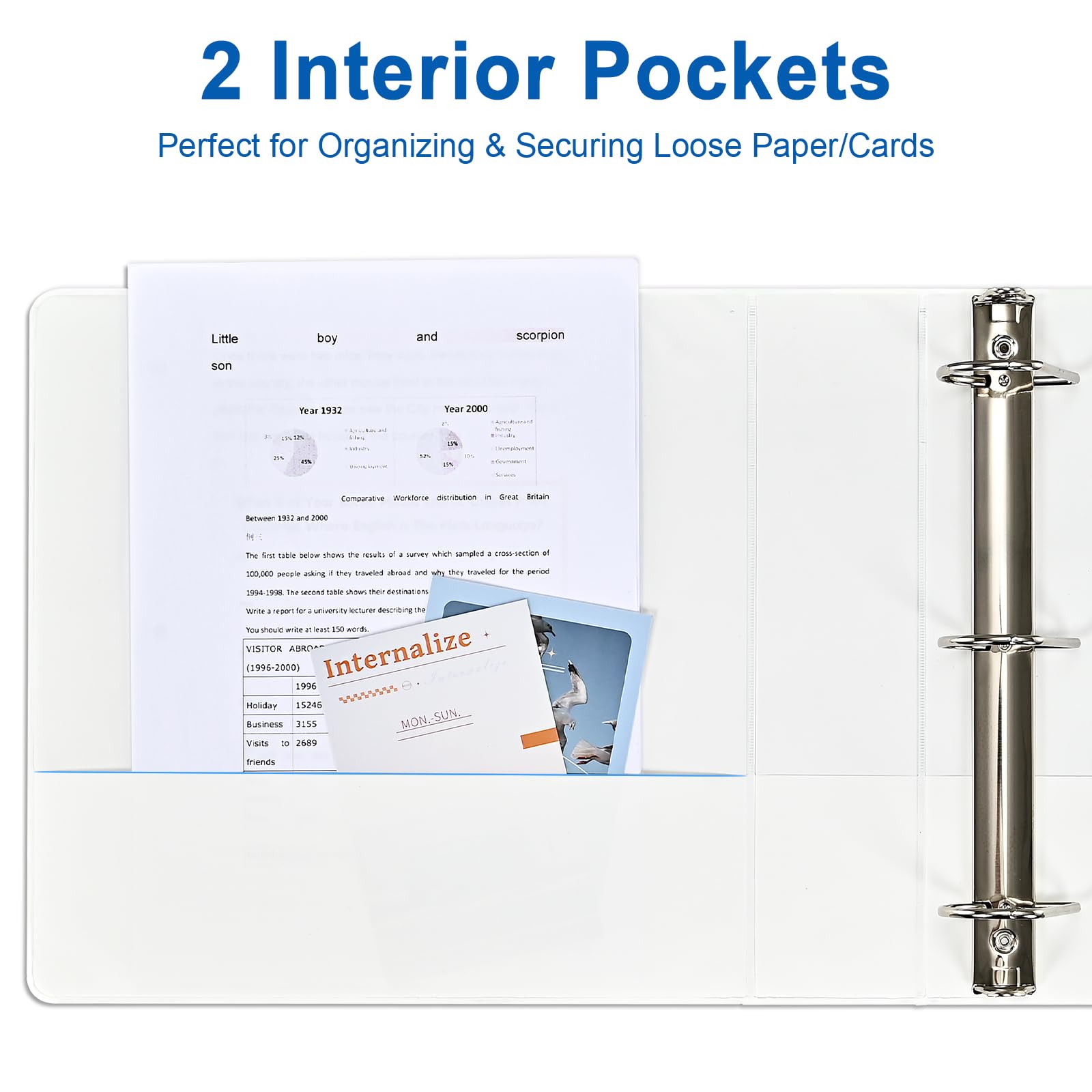2 Inch 3 Ring Binders, 6-Pack Slant D Ring Binders with Non-Stick Cover - PVC-Free, Holds 475 Sheets of US Letter Paper - Perfect for Office, School, and Home Organization (White)