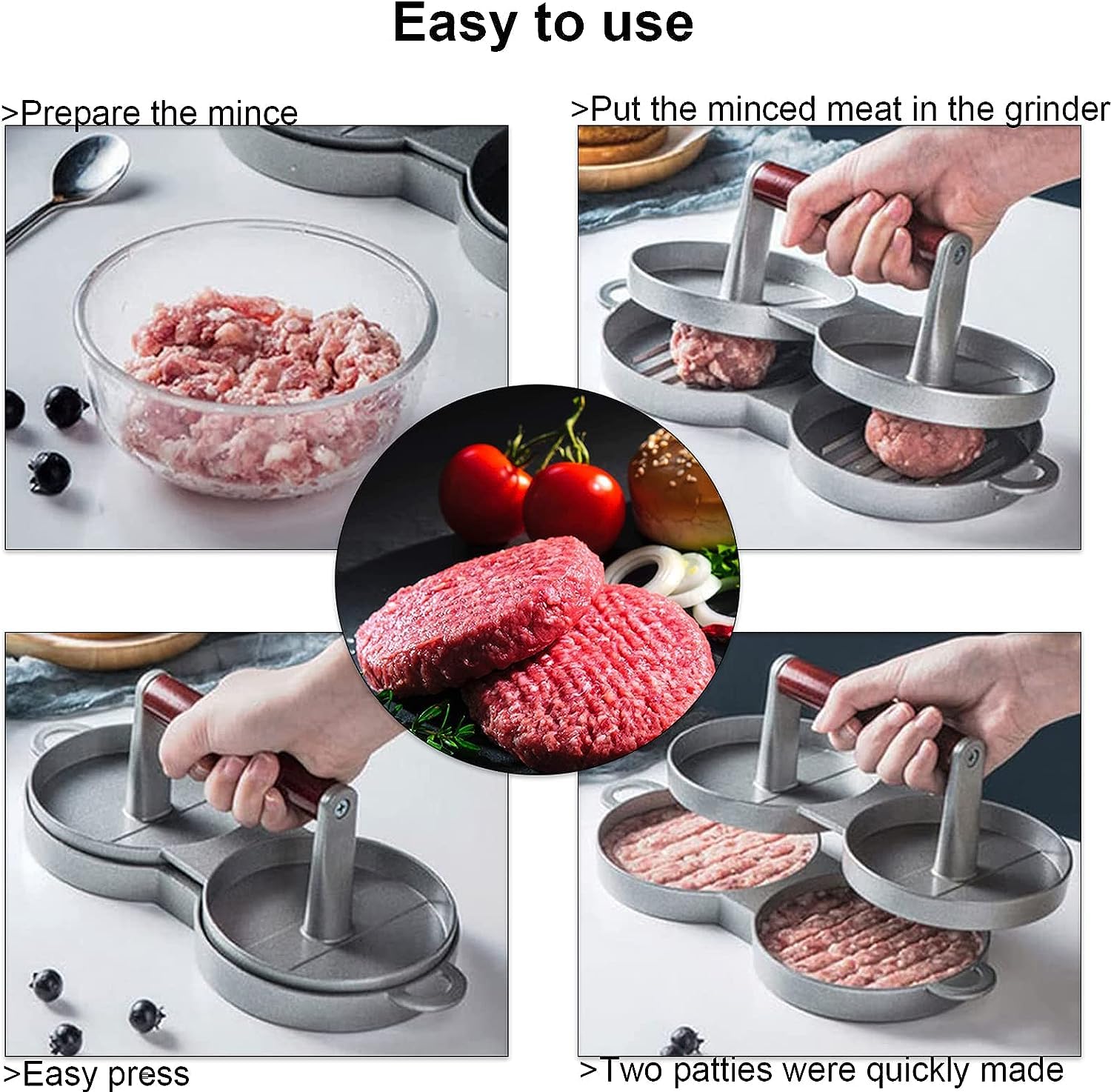 Premium GION Double Hamburger Press - Heavy Duty Stainless Steel Patty Maker for Perfect Round Burgers - Includes 1pc Patty Mold for Grilling, BBQ & Home Cooking - Ideal for Backyard Cookouts, Restaurant Use & Meal Prep