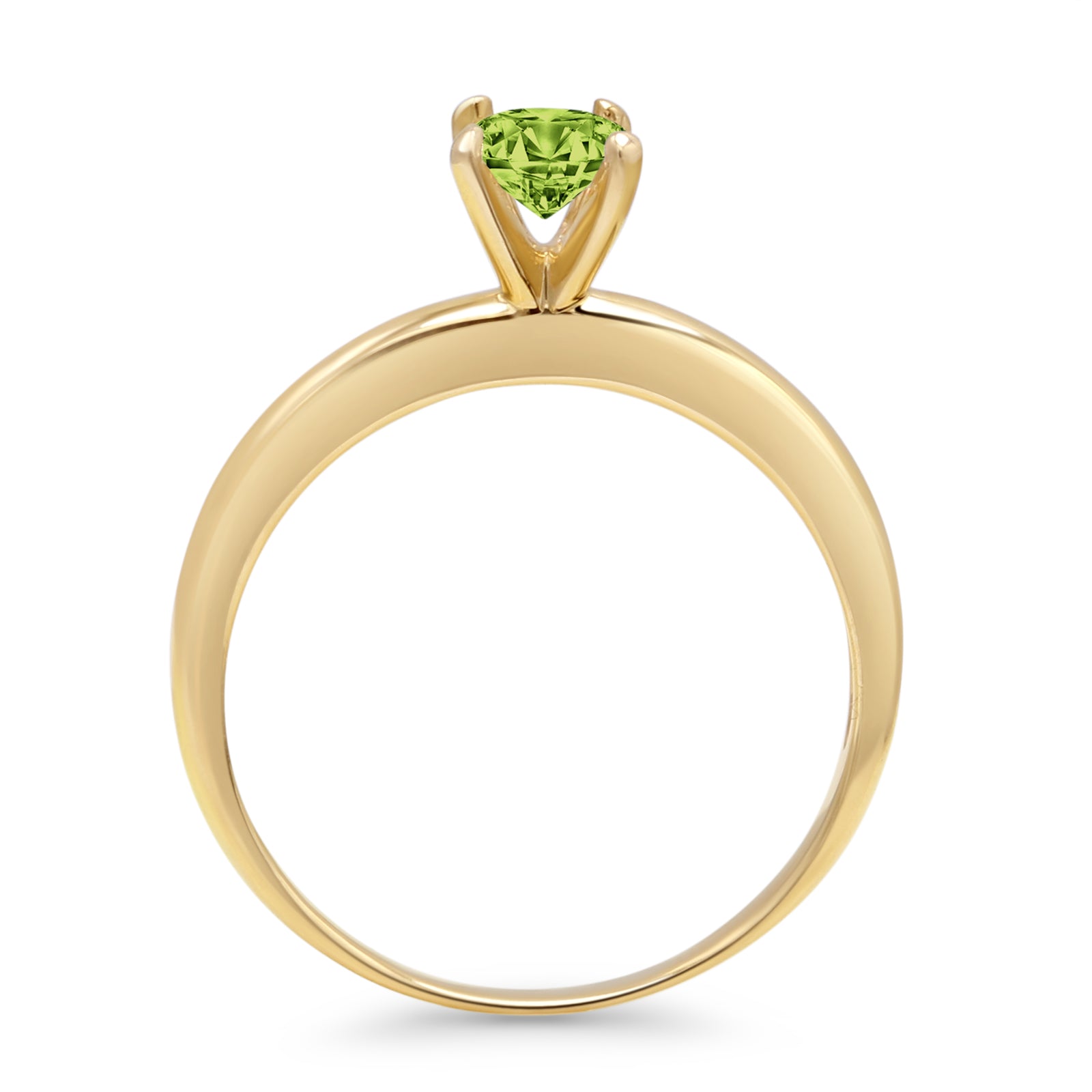14K Yellow Gold Minimalist Round Peridot CZ Solitaire Ring - Elegant Dainty Jewelry for Women, Perfect for Engagement, Anniversary, Gift & Everyday Wear