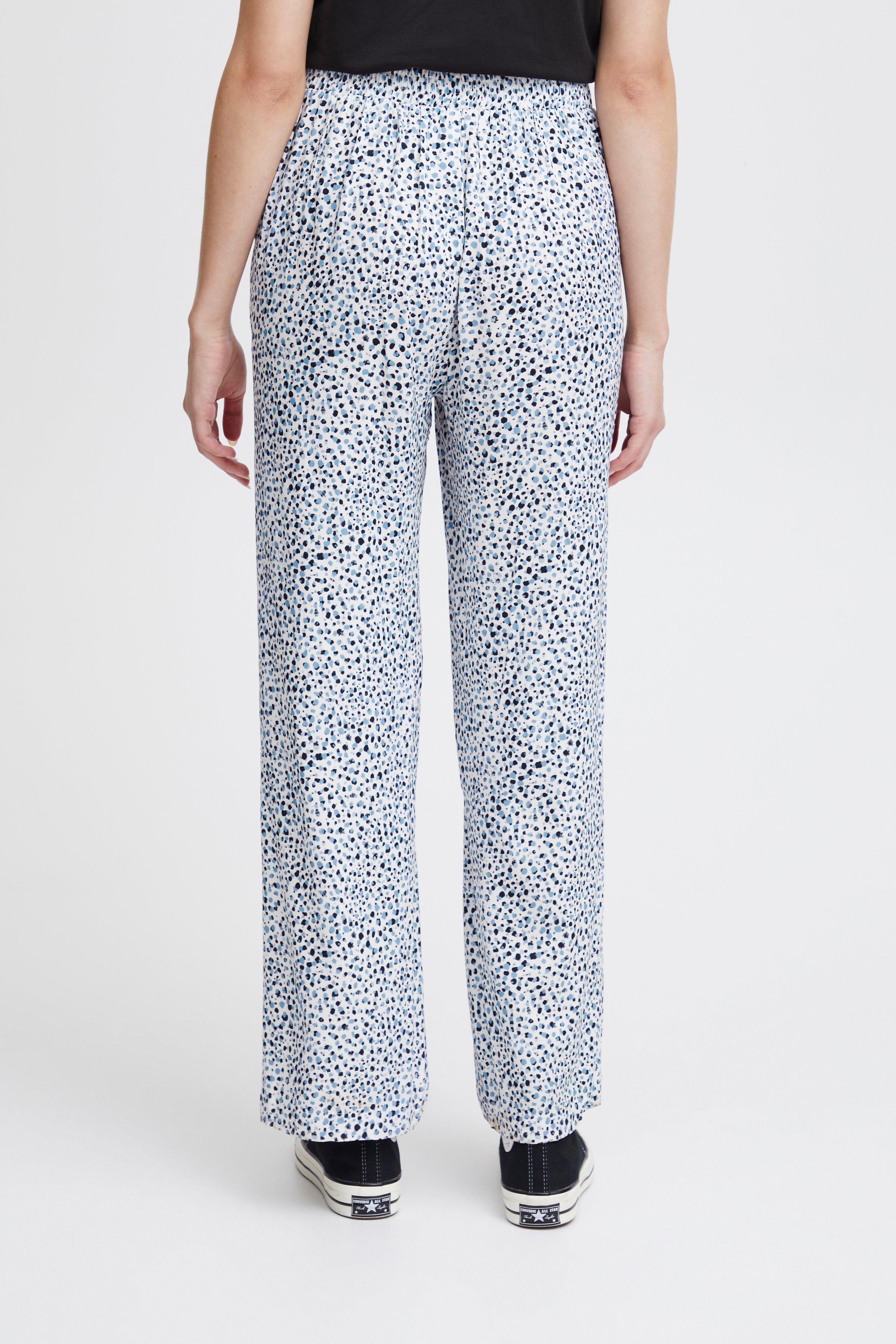 Araya Wide Leg Pants for Women - Della Robbia Blue Dot Floral Print - Comfortable High Waisted Palazzo Pants for Casual Wear, Office, and Summer Outfits