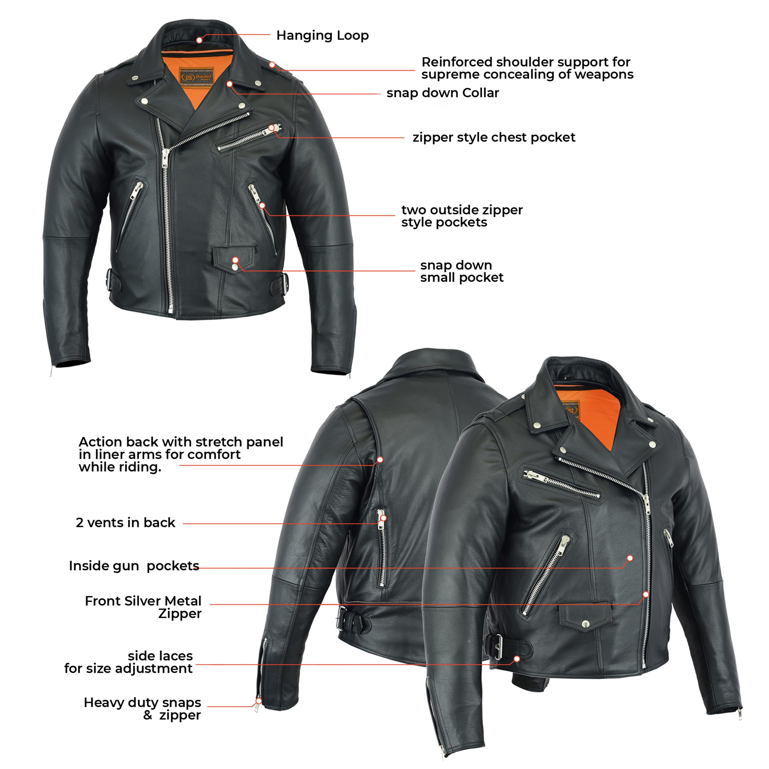 Premium Daniel Smart Men's Leather Jacket - Motorcycle Biker Jacket with Reflective Piping & Armory Pockets for Riding, Casual Wear & Outdoor Adventures