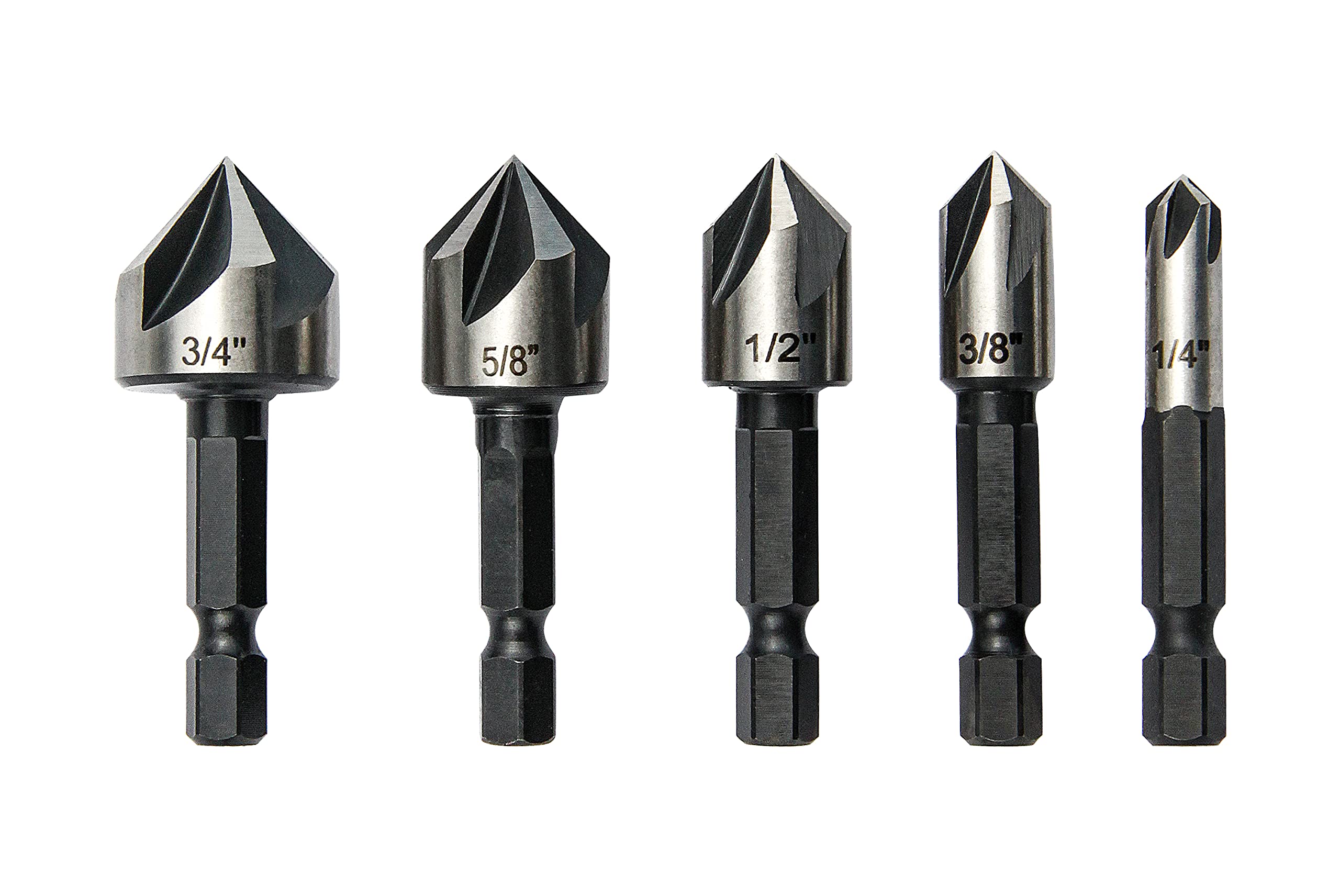5-Piece Countersink Drill Bit Set - 82 Degree Pilot Point for Metal, Wood & Plastic - Perfect for Sink Holes in Mild Steel, Plywood, Hardwood & Fiberglass - Ideal for DIY Projects, Woodworking & Metal Fabrication