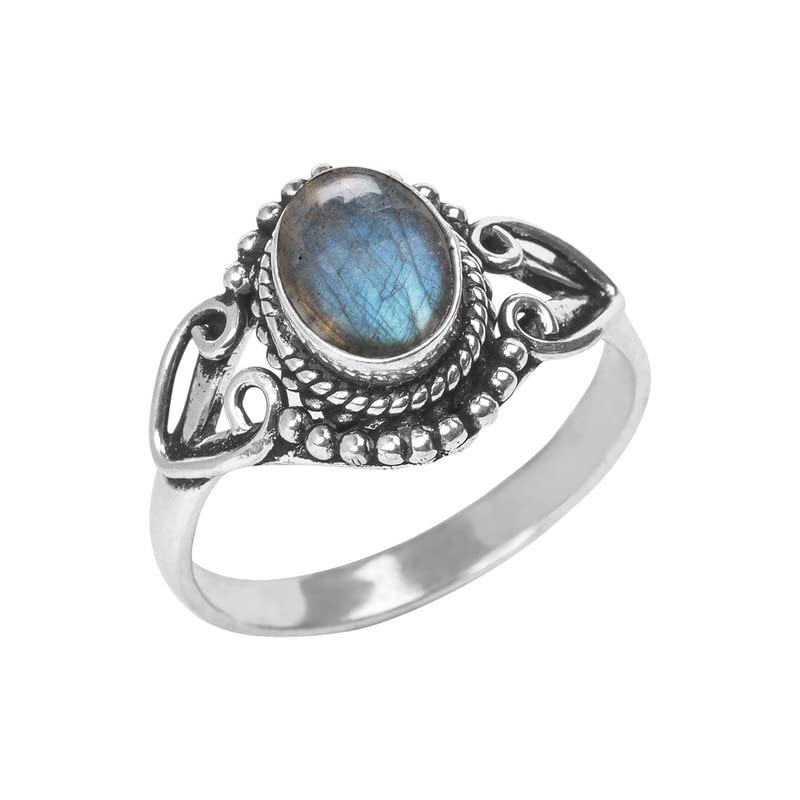 Labradorite Stone Silver Ring for Women - Handmade Bohemian Jewelry US Size 12 - Perfect Christmas Gift, Anniversary Present & Special Occasion Gift for Her - Ideal for Weddings, Date Nights & Boho Fashion
