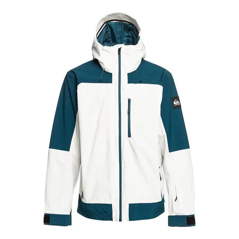 Quiksilver Ultralight Snow Jacket - White & Navy Blue Waterproof Winter Coat for Skiing, Snowboarding & Outdoor Adventures