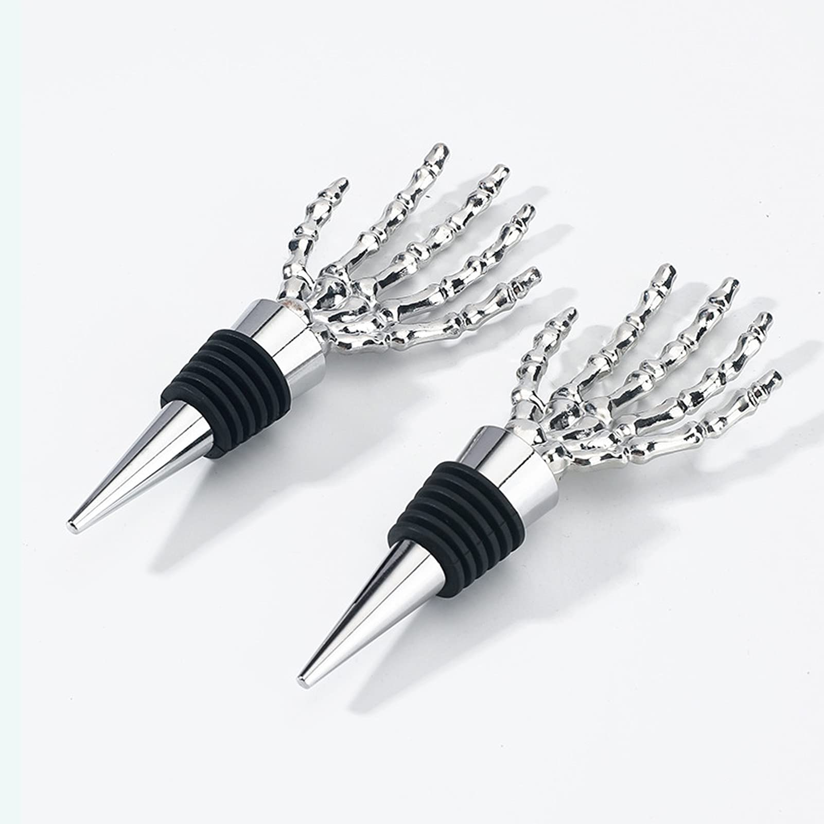 2 Pack Ghost Hand Wine Bottle Stoppers - Reusable & Leak Proof Silicone Wine Cork Sealers for Wine Lovers - Halloween Party Decor, Wine Accessories & Bar Essentials (Silver)