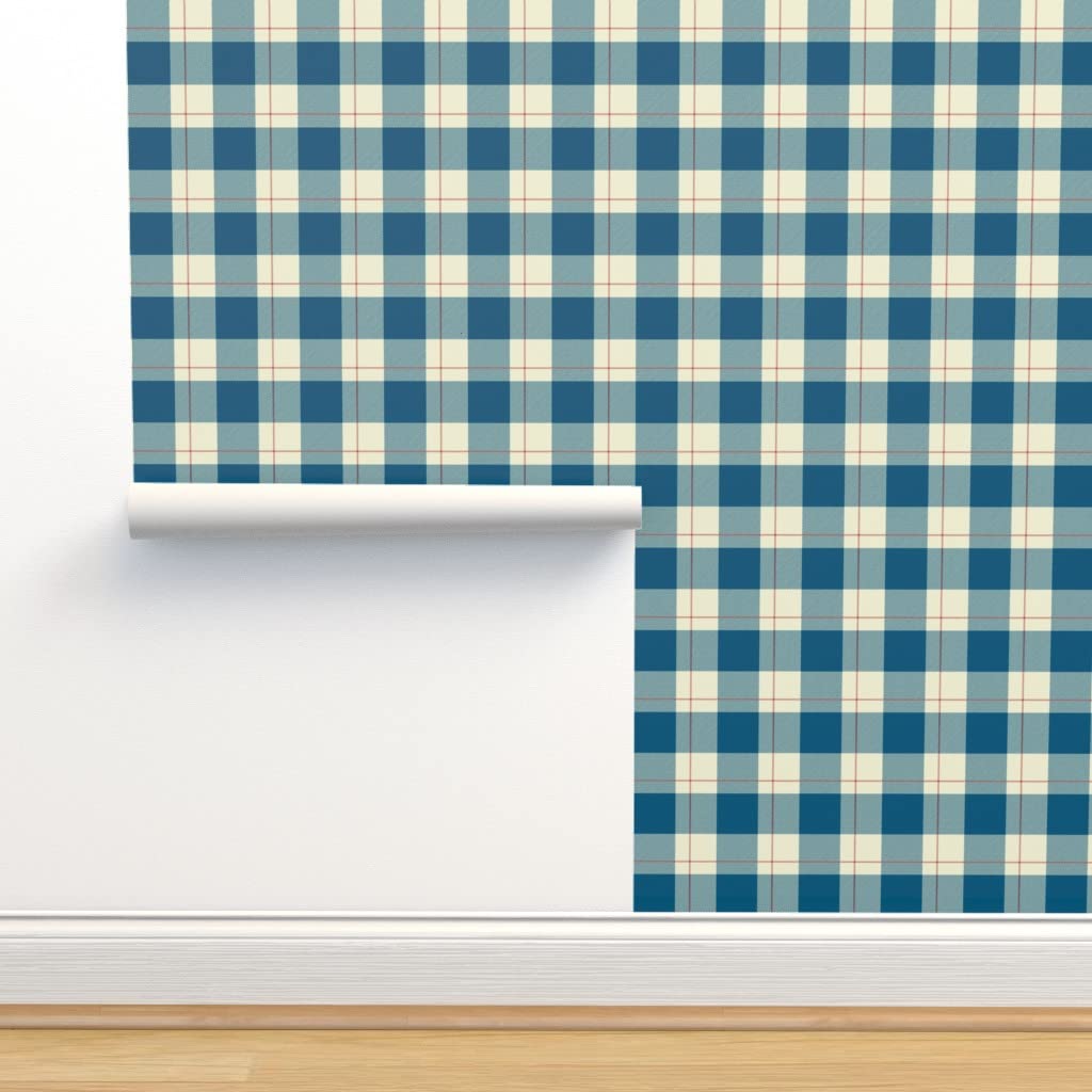 Peel & Stick Removable Wallpaper Swatch - French Blue Plaid Buffalo Check Farmhouse Country Nursery Tartan Custom Wallpaper by Spoonflower | Perfect for Home Decor, Accent Walls & DIY Projects
