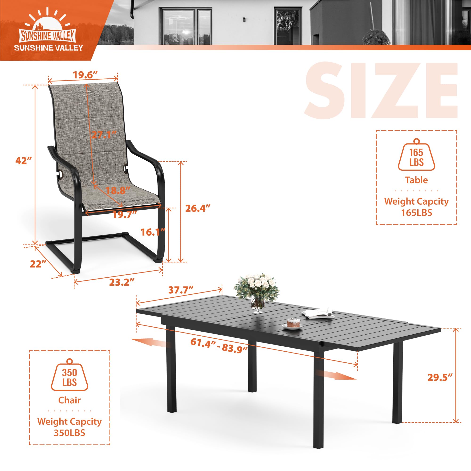 7-Piece Outdoor Patio Dining Set for 6 with Extendable Table & Cushioned Chairs - Perfect for Backyard, Deck, Garden & Lawn Entertaining