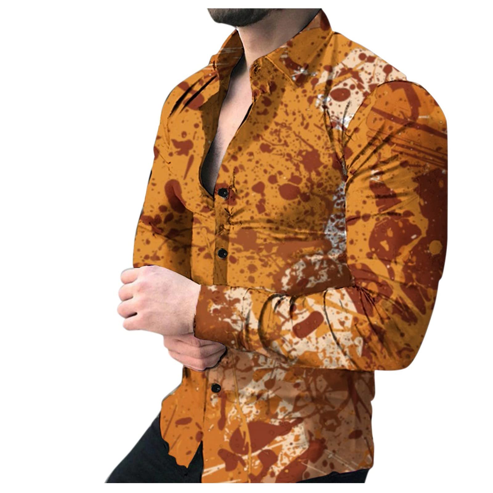 Men's Tie-Dye Printed Casual Shirt - Button Down Lapel Cardigan, Loose Fit Solid Color Dress Shirt for Work, Party & Everyday Wear