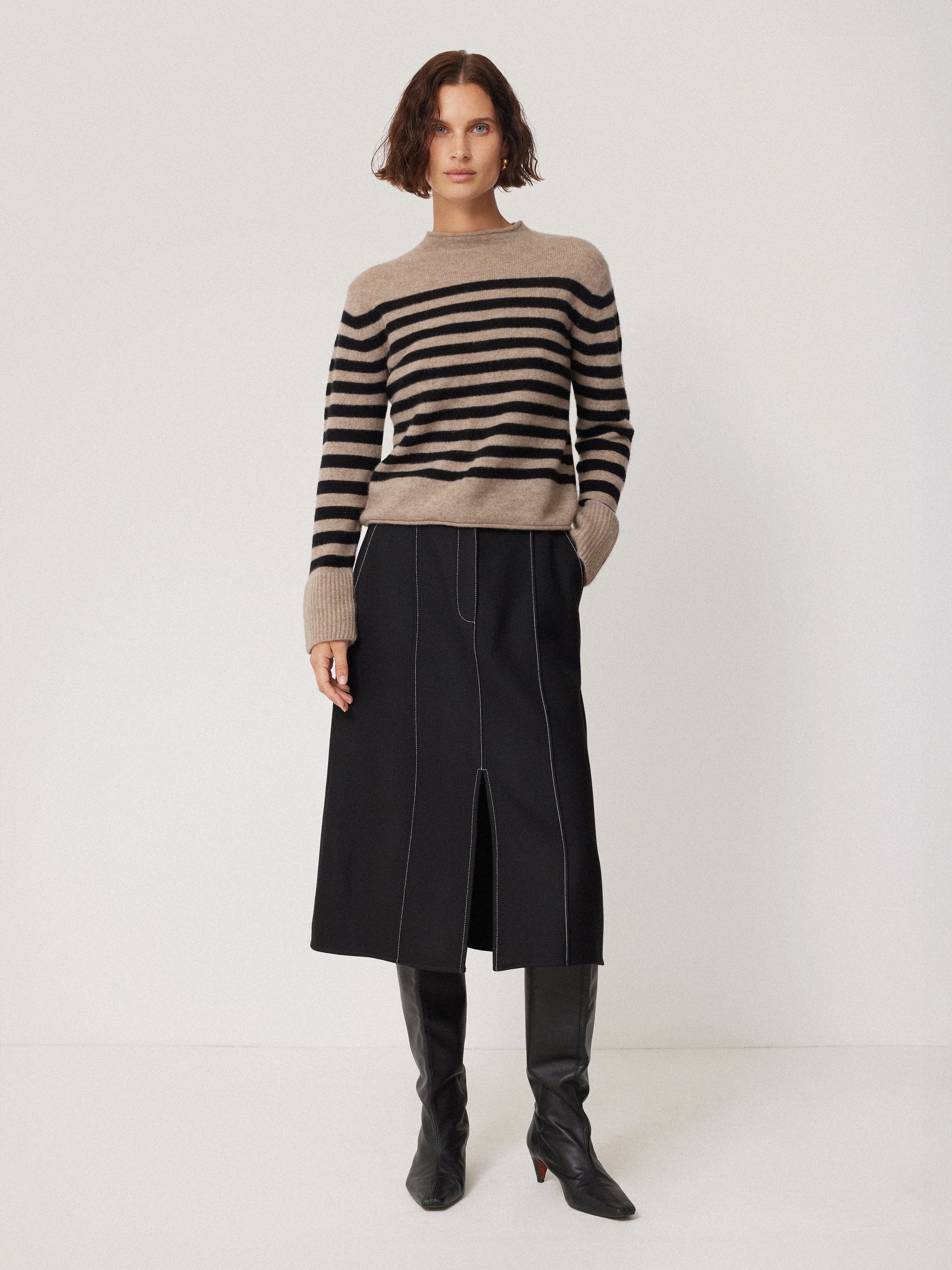 Premium Cloud Cashmere Eldon Stripe Scarf - Soft & Warm Neutral Tone Wrap for Women & Men - Perfect for Winter Fashion, Office & Outdoor Activities