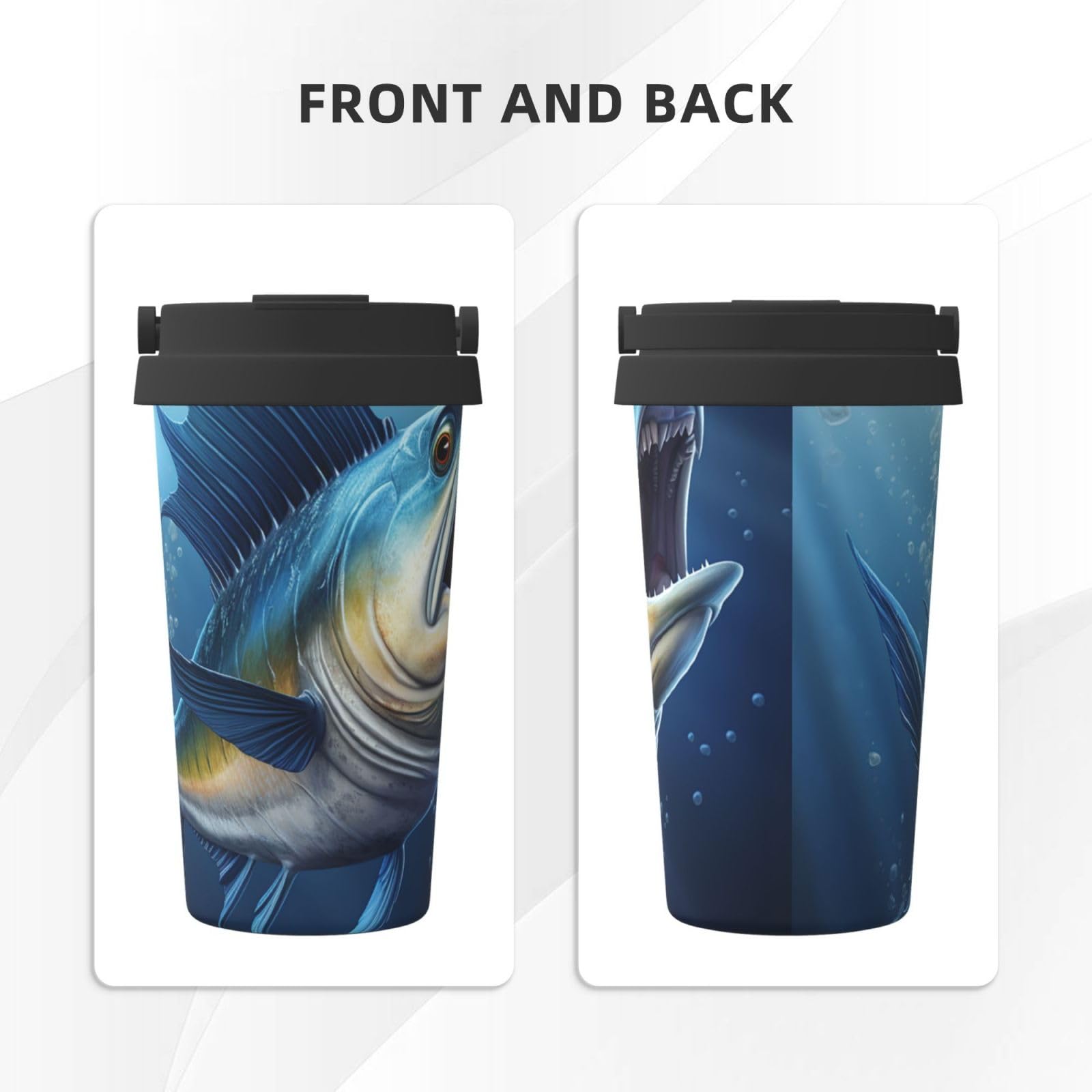 GFLFMXZW Stainless Steel Insulated Coffee Mug with Lid - 20oz Vacuum Insulated Travel Tumbler, Double Wall Thermal Cup for Hot & Cold Drinks - Perfect for Office, Commuting, Camping & Outdoor Activities (Blue Fish Design)