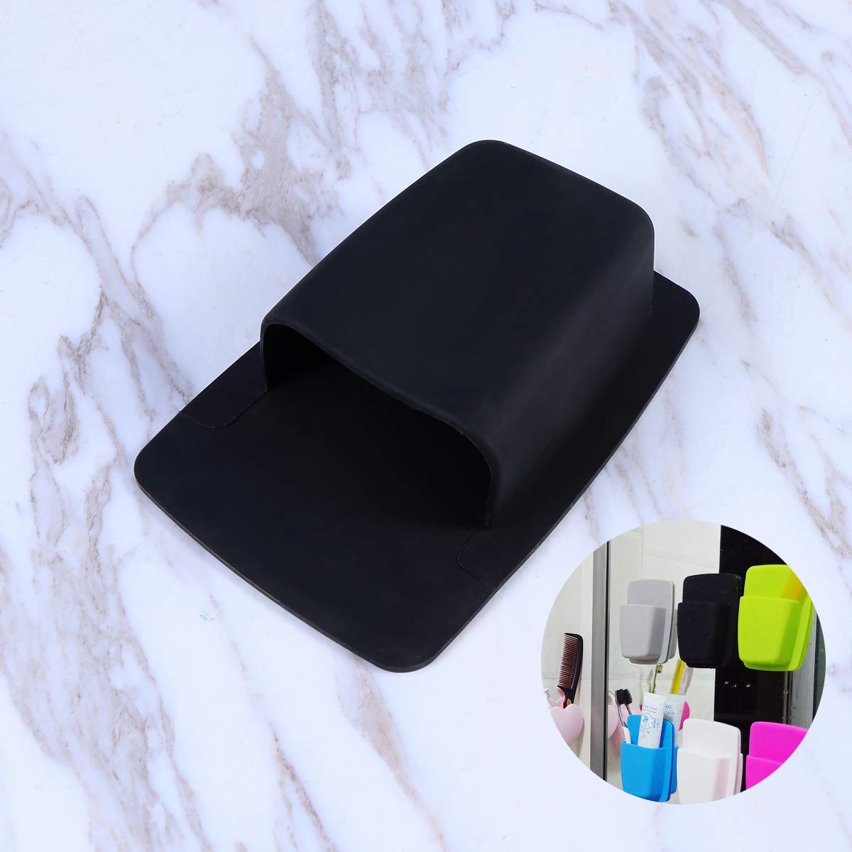 DOITOOL Silicone Toothbrush Holder - Wall Mounted Bathroom Organizer for Toothbrushes, Razors & Small Toiletry Items | Space-Saving Shower Storage Solution (Black) - Perfect for Bathroom, Kitchen, RV & Travel Organization