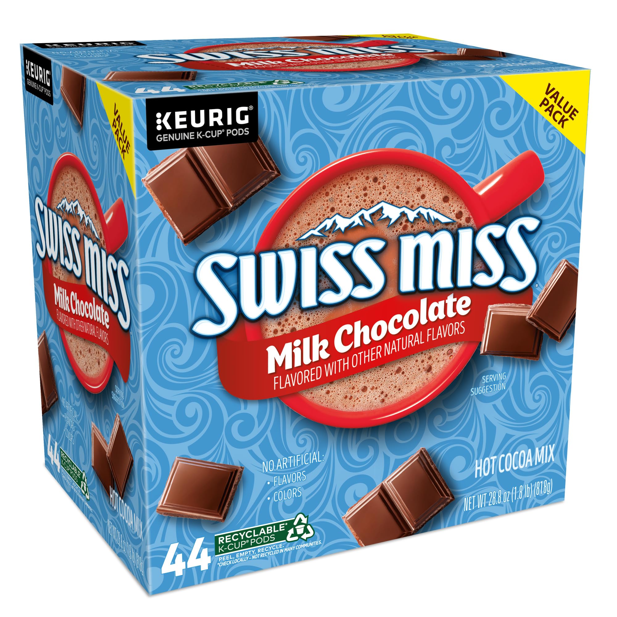 Swiss Miss Milk Chocolate Hot Cocoa K-Cup Pods for Keurig - 44 Count Single-Serve Pack - Perfect for Winter Warmth, Office Breaks & Cozy Nights