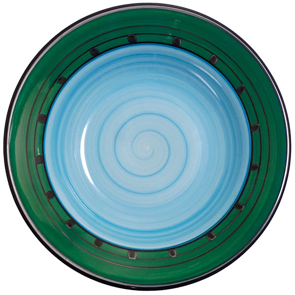 4-Piece Rimmed Soup Bowl Set in Blue & Green | Carousel Blue Design | Perfect for Soups, Salads, and Pasta Dishes | Durable Ceramic Dinnerware for Home & Restaurant Use