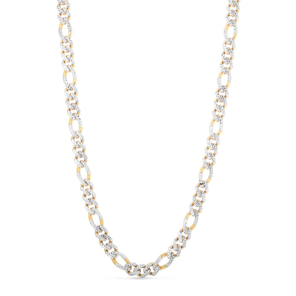 14K Gold 8mm White Pave Modern Lite Figaro Chain Necklace for Women - Elegant Layering Piece for Everyday Wear & Special Occasions