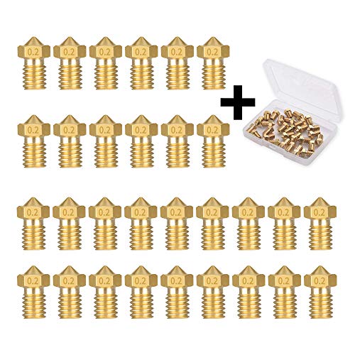 ACMYCH 30PCS 0.2mm 3D Printer Nozzles - High Precision Brass Extruder Nozzles Compatible with E3D V5/V6 Hotend - Perfect for Miniature Printing, Fine Details & High Resolution 3D Models