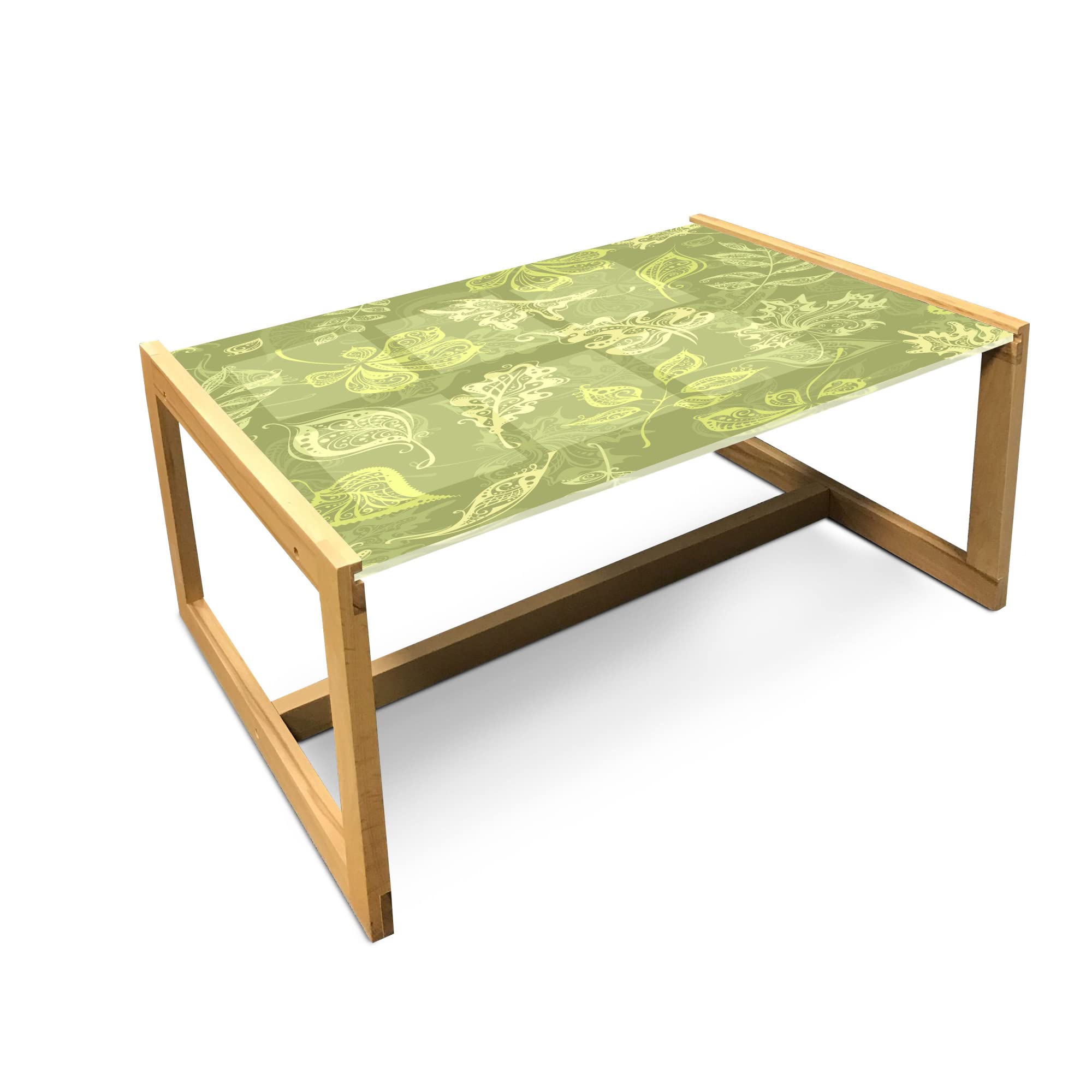 Ambesonne Green Olive Leaf Coffee Table - Acrylic Glass Top with Wooden Frame, Large Modern Center Table for Office, Dorm, Living Room - Home Decor & Plant Lover Gift Idea