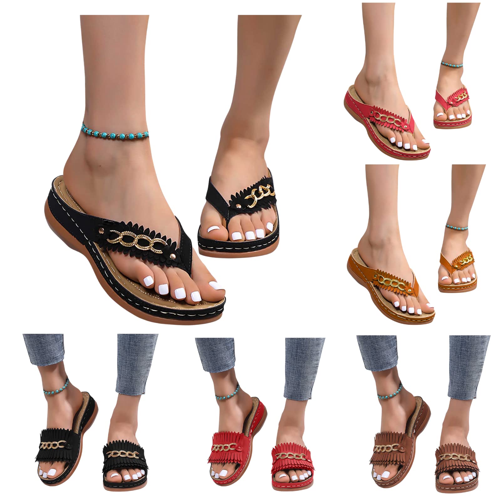 Women's Comfortable Orthopedic Wedge Flip Flops with Arch Support - Summer Casual Beach Sandals with Metal Buckle & Thick Platform Sole | Perfect for Walking, Travel, and Outdoor Activities