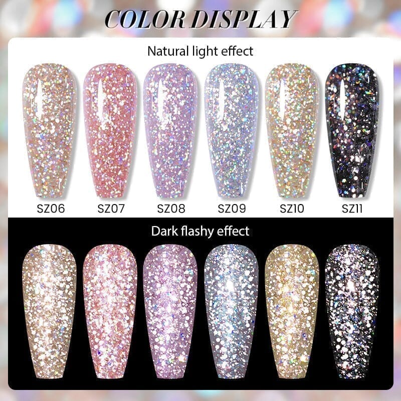 Glitter Reflective Gel Polish - 10ml SZ09 - Long Lasting Nail Art Polish for Manicure & Pedicure - Perfect for Parties, Weddings, and Special Occasions