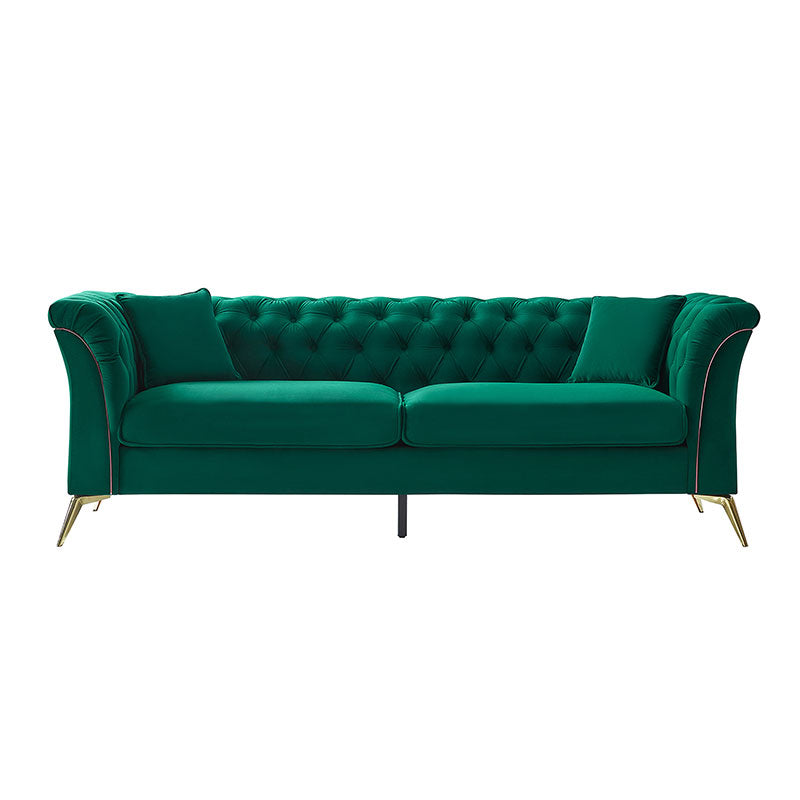 Modern Luxury Glam Velvet Sofa with Tufted Buttons & Gold Metal Accents - Elegant Living Room Furniture for Home Decor, Lounge & Entertaining
