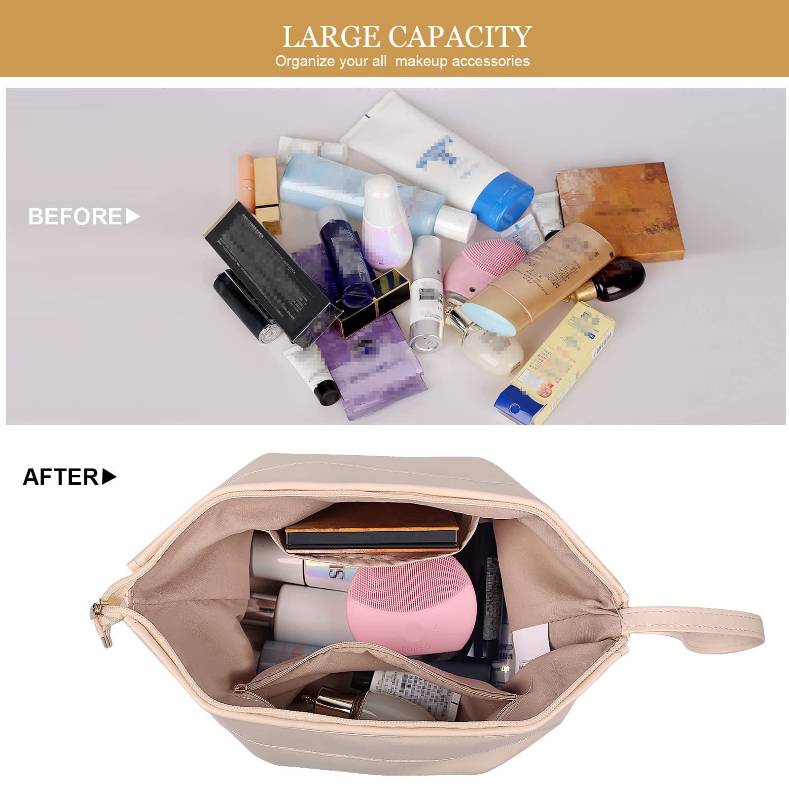 **Abiudeng Large Waterproof Makeup Bag for Women - Travel Cosmetic Organizer with Bottom Pouch, Cute Toiletry Bag for Makeup Essentials | Perfect for Travel, Gym & Daily Use**