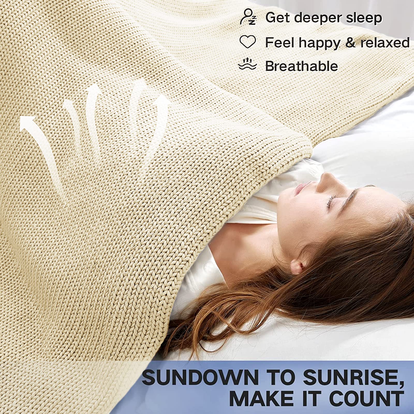 Guohaoi 7lbs Weighted Knit Blanket - 50x60 Inches Cooling Throw for Hot Sleepers, Handmade Chunky Knit Heavy Blanket for Twin Bed | Perfect for Stress Relief, Anxiety & Better Sleep (Cream)