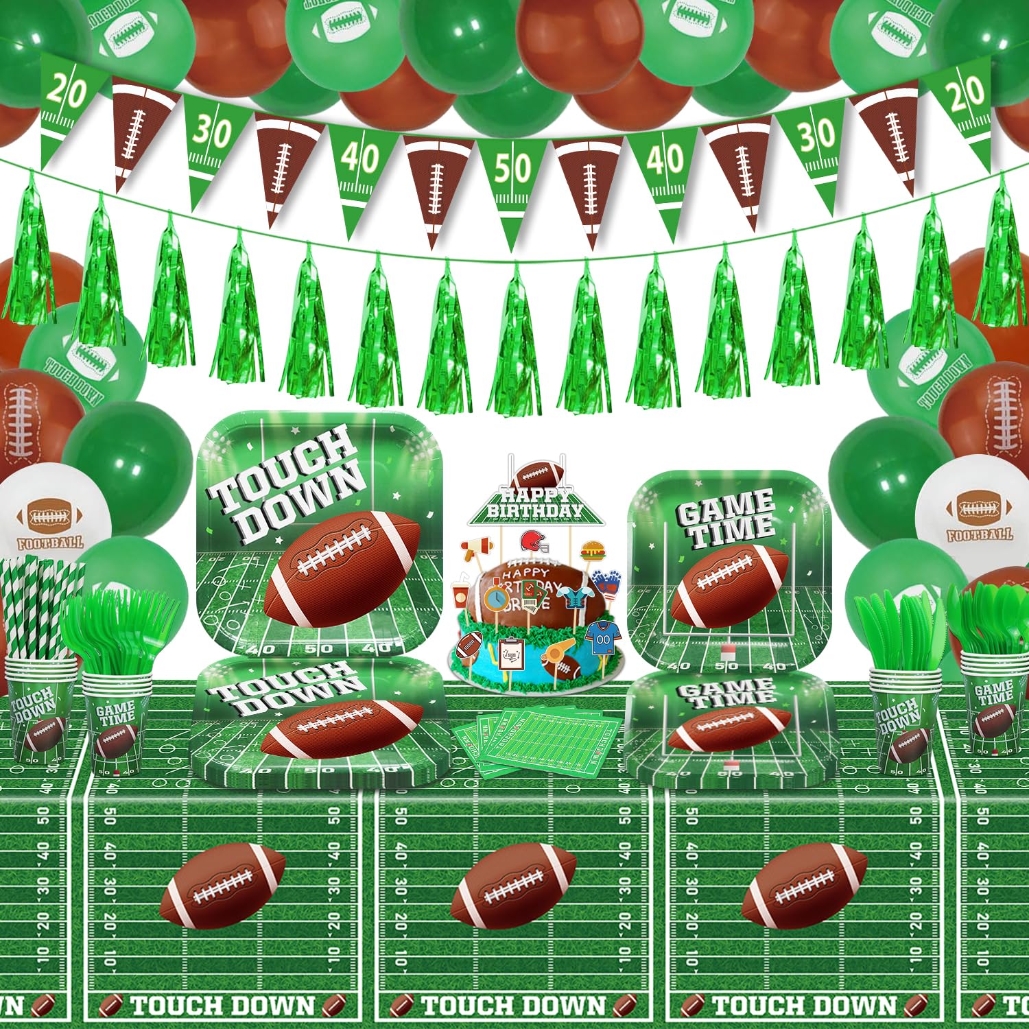 224 Pcs Football Party Decorations Set - Touch Down Plates, Napkins, Banner for Sports Theme Birthday, Game Day & Tailgate Party Supplies - Serves 20 (Perfect for Football Themed Events, Birthday Celebrations & Game Day Gatherings)