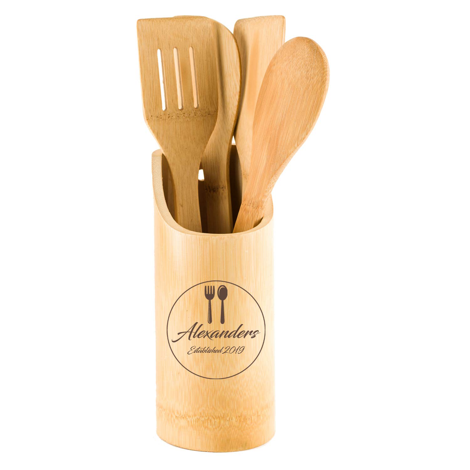 Personalized Kitchen Utensil Set with Holder - 5-Piece Stainless Steel Cooking Tools & Wall-Mounted Organizer - Perfect for Home Chefs, Wedding Gifts & Small Kitchen Organization