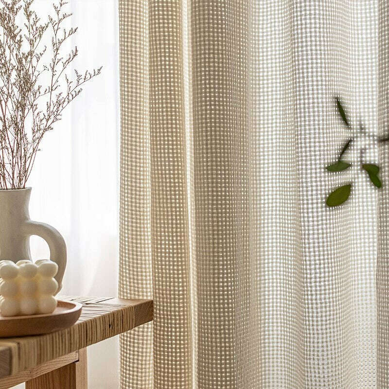 Remy Linen Net Design Semi Sheer Curtains - Light Filtering Window Treatment for Living Room & Bedroom - Beige Lace Sheer Drapes for Privacy & Sun Protection