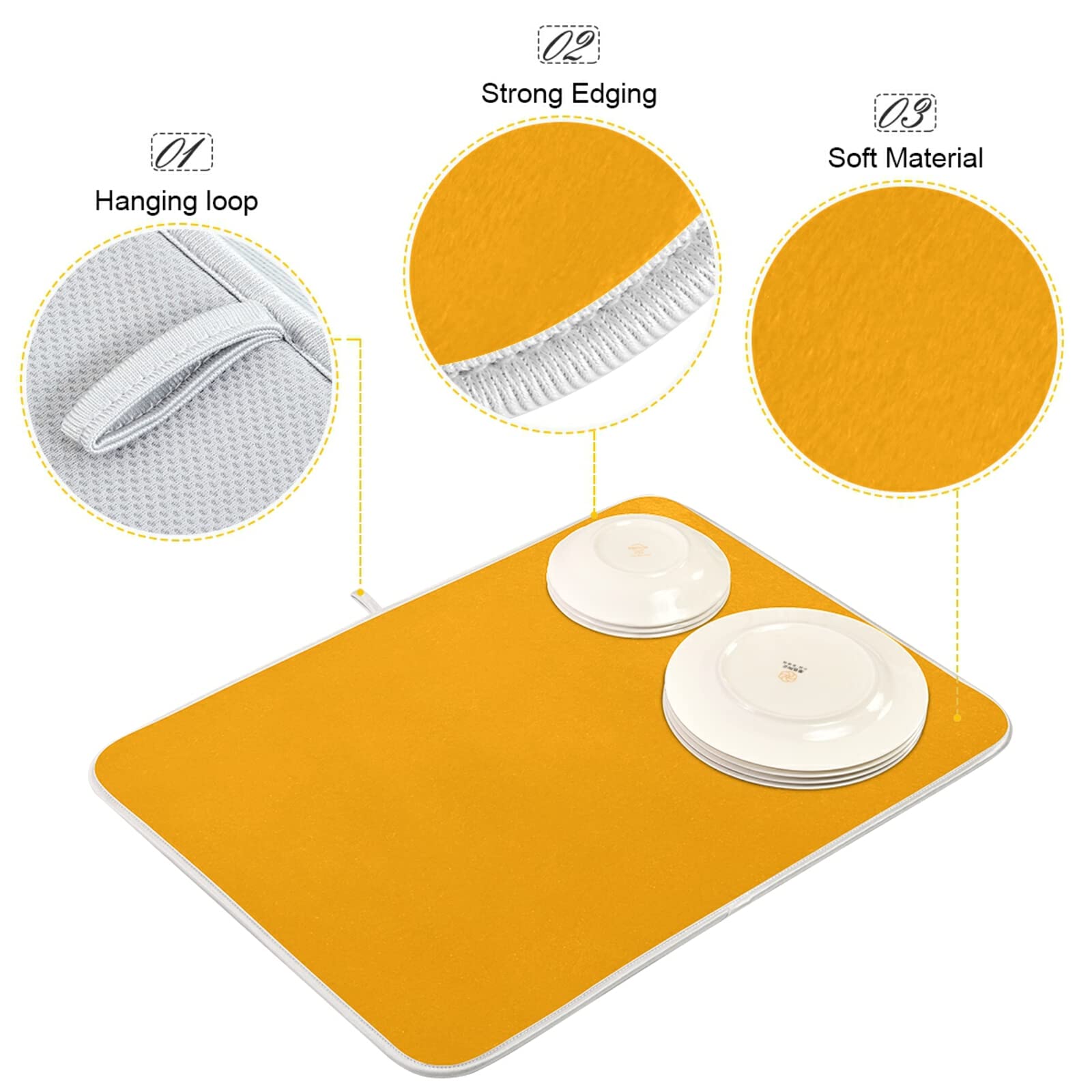 Extra Large Orange Microfiber Dish Drying Mat - 18x24 Inch Heat-Resistant Kitchen Counter Drainer Pad | Perfect for Dishes, Utensils & Cookware | Ideal for Kitchen Countertops, Sinks & Dining Tables