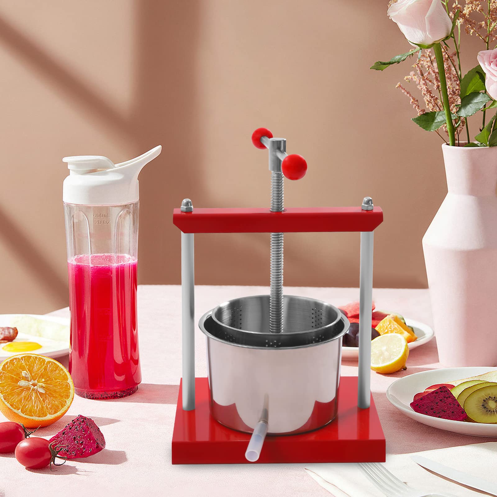1.6 Gallon Stainless Steel Manual Fruit Press for Cheese, Herbs, Wine, Olive Oil & Juice - Food-Grade Tincture & Vegetable Press Machine for Apple, Carrot, Orange, Berry - Perfect for Home Brewing, Winemaking & DIY Juice Extraction