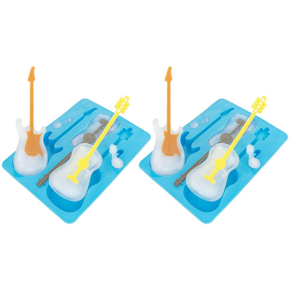 Fairly Odd Novelties Guitar-Shaped Ice Cube Tray with Stirrers - 2 Pack Blue Silicone Mold for Cocktails & Drinks - Perfect Music Lover Gift for Parties & Home Bars
