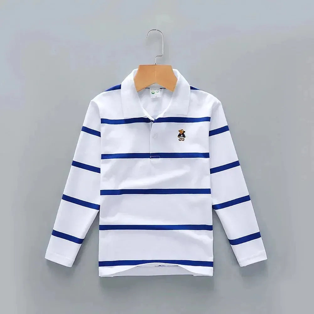 Kids Striped Polyester Polo Shirt - Comfortable & Stylish Casual Wear for School, Playdates & Family Outings
