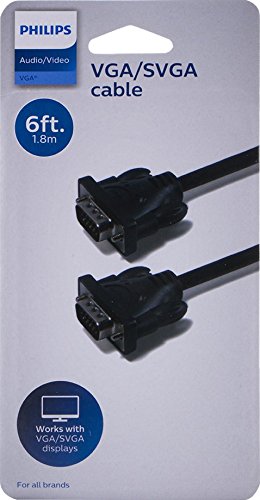 Philips VGA SVGA 6ft Male to Male Cable with Ferrite Core for Enhanced Audio Video Quality, Ideal for Projectors, Monitors, Computers, HDTVs, and Graphics Cards, Perfect for Home Office and Gaming Setups