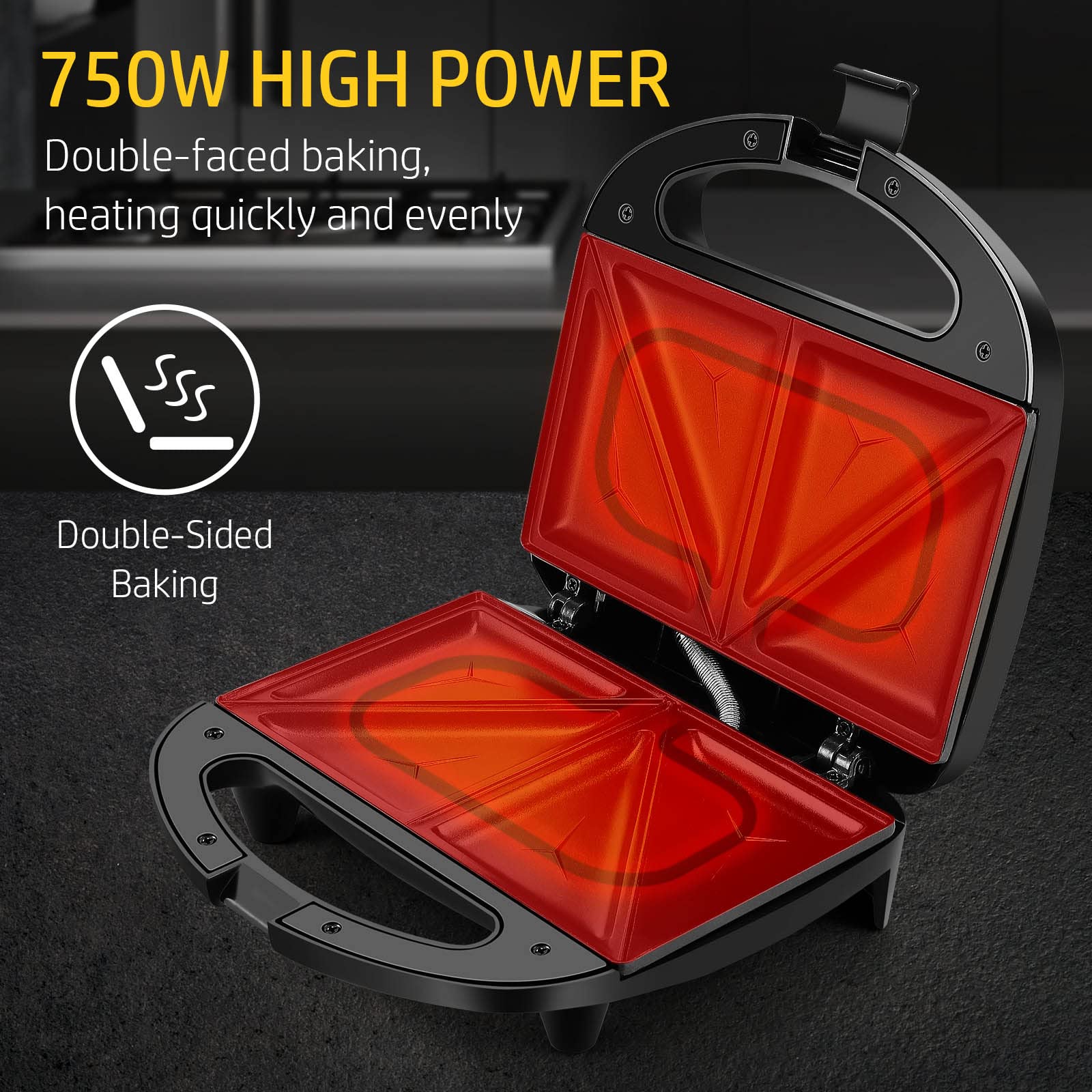OSTBA 3-in-1 Sandwich Maker, Panini Press & Toaster - Non-Stick Plates, LED Indicator, Cool-Touch Handle - Perfect for Breakfast, Lunch & Quick Snacks (Black)