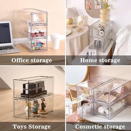 2-Pack Clear Stackable Refrigerator Drawer Organizers - Plastic Food Storage Bins for Fridge, Pantry, Kitchen & Bathroom | Space-Saving Organizer for Fruits, Vegetables, Snacks & Office Supplies (X-Small)