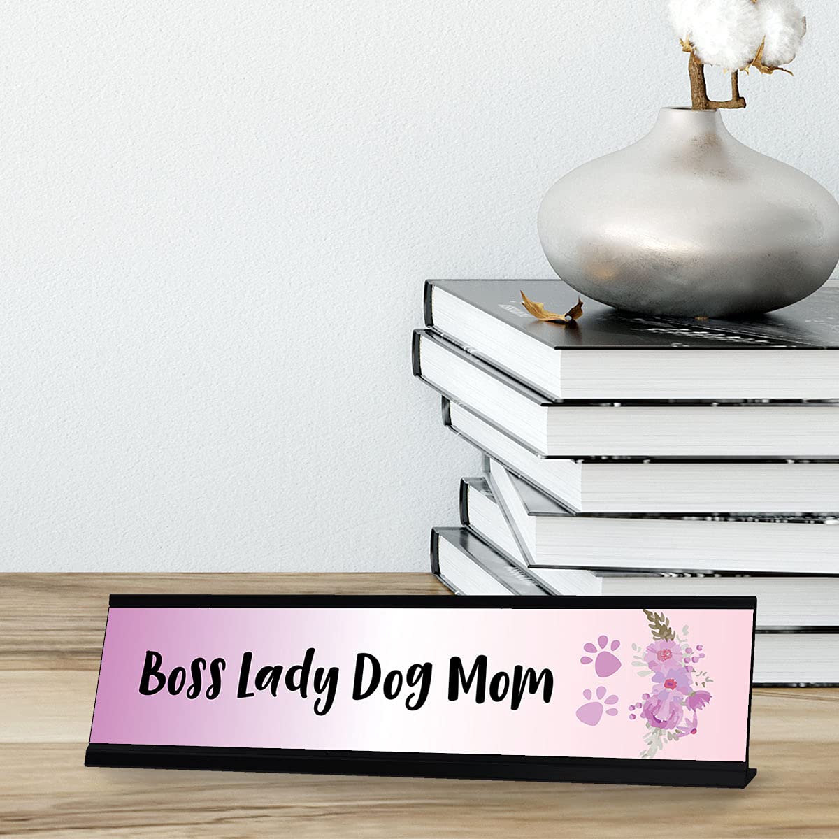Boss Lady Dog Mom - Purple Designer Desk Nameplate Sign (2 x 8 Inches) - Perfect Office Decor for Pet Lovers & Female Entrepreneurs