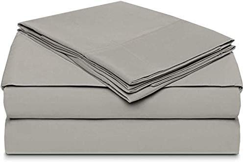 Premium 100% Cotton 400 Thread Count Twin Sleeper Sofa Bed Sheet Set - Light Grey Solid Sofa Bed Sheets - 4-Piece Set for 7