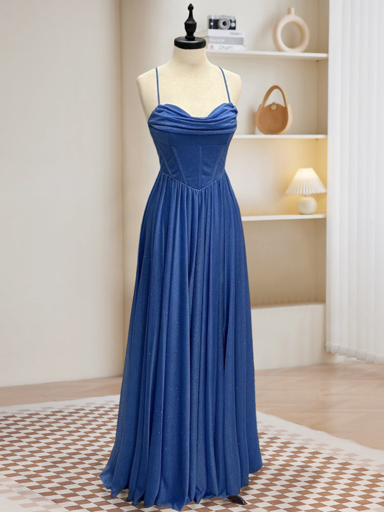 Elegant A-Line Sweetheart Neckline Blue Long Prom Dress | Backless Blue Evening Gown for Formal Events, Homecoming, Wedding Guest & Special Occasions