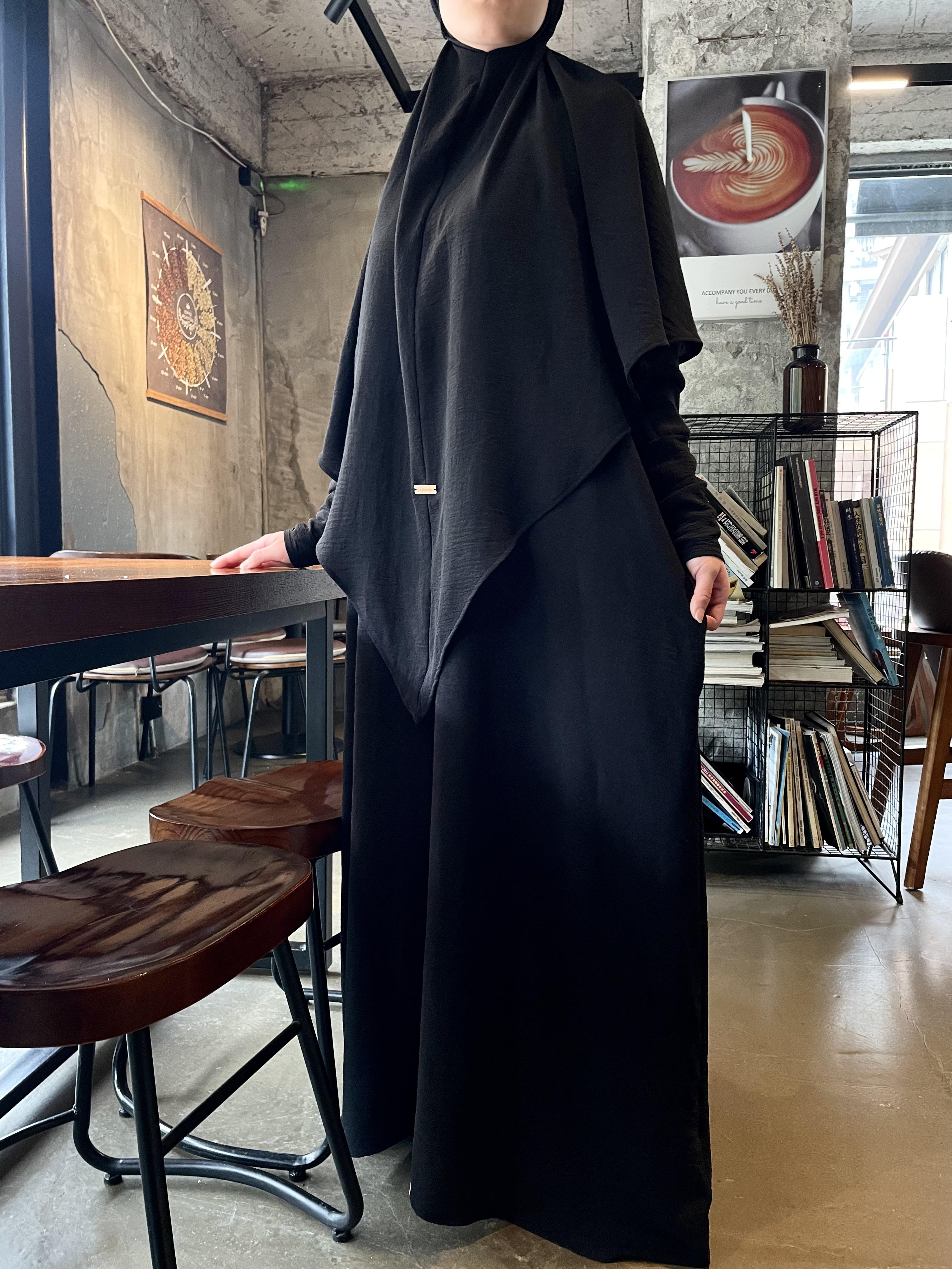 Luxury Crepe Khimar & Abaya Set - Modest Muslim Prayer Dress with Breathable Hijab Scarf | Halal Certified Islamic Clothing for Women | Perfect for Eid, Ramadan & Daily Wear