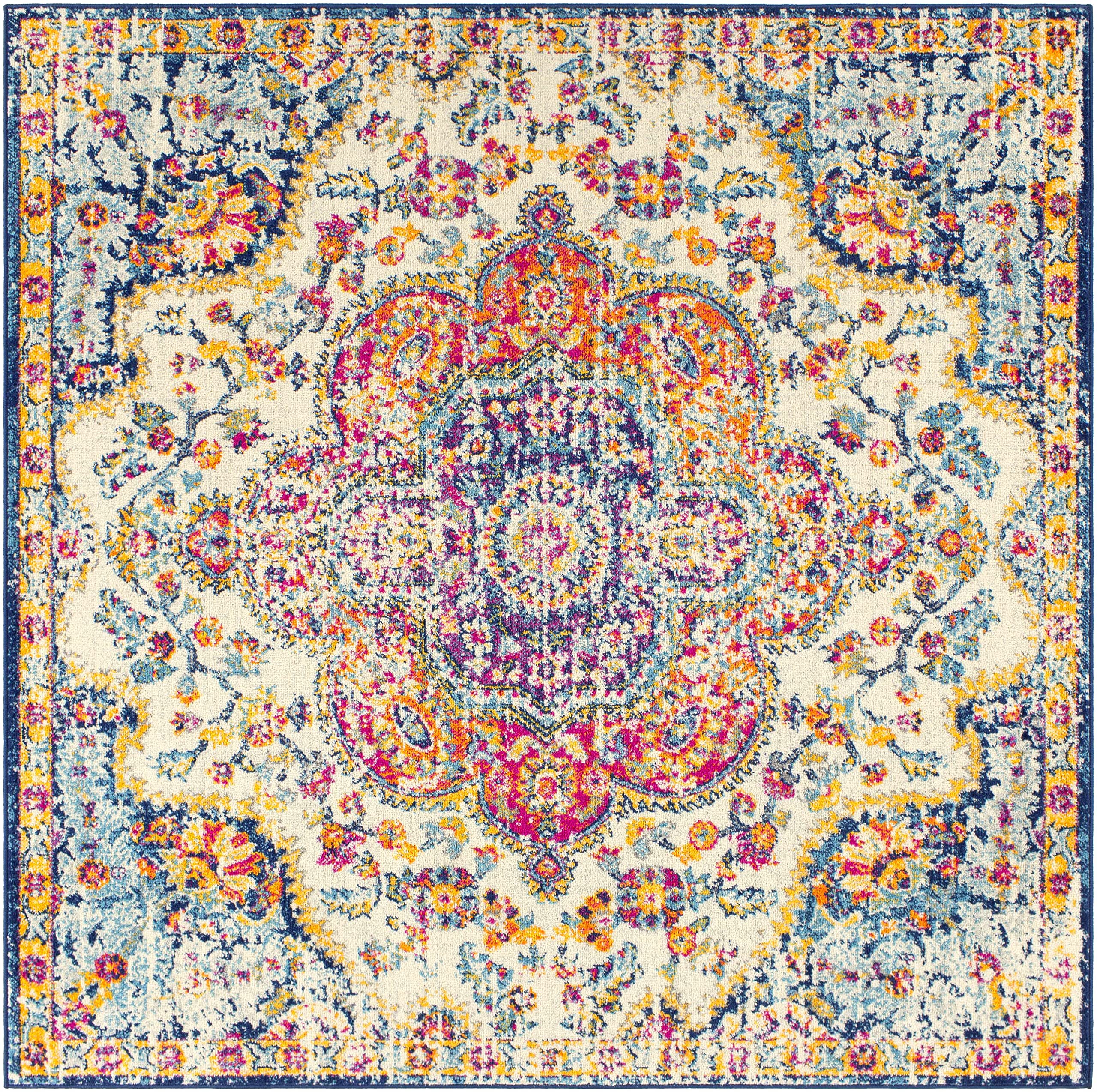 Simsbury Traditional Area Rug for Living Room & Bedroom - Blue, Purple, Gray Vintage Design - 6'7